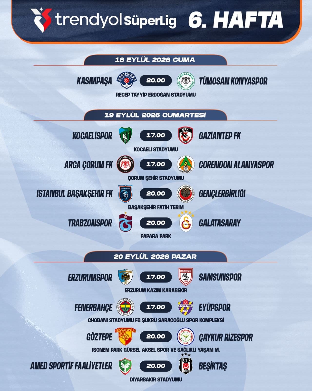 Süper Lig 5 ve 6. hafta programları açıklandı — 2